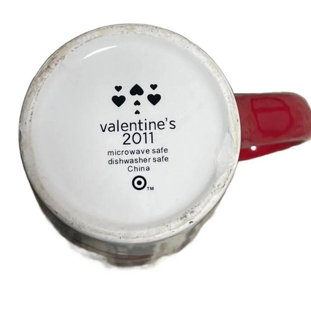2011 Target Valentine’s Day Ceramic Coffee Mug with Red and Pink Hearts (6”H)